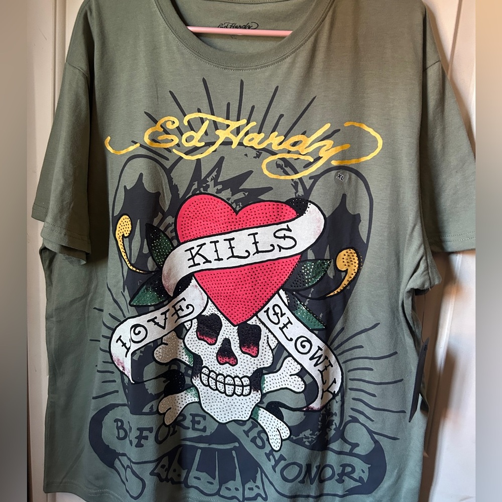 Ed Hardy Olive Graphic Tee